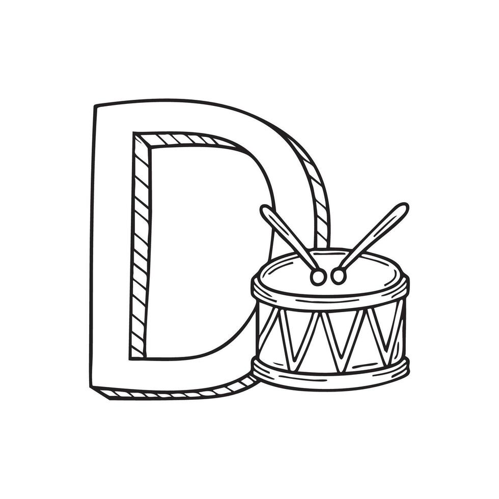 Illustration of a Drum beside letter D vector