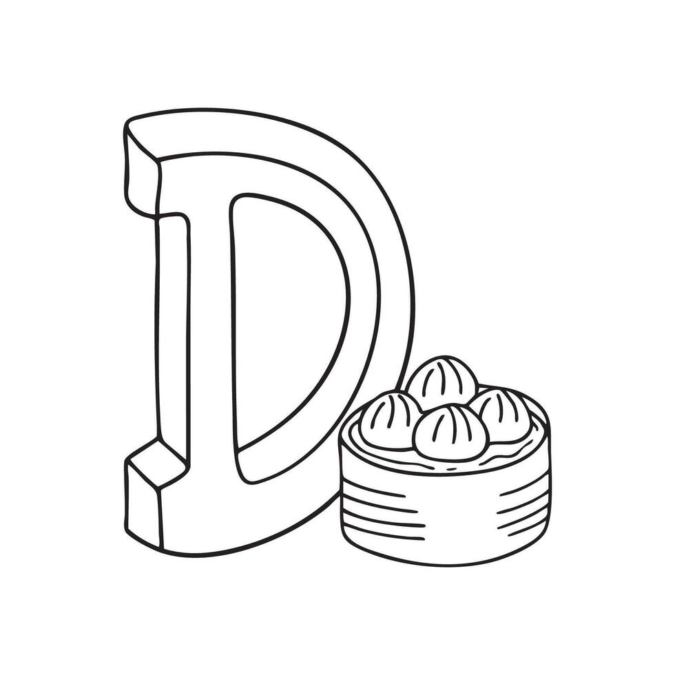 Illustration of Dim sum beside letter D vector