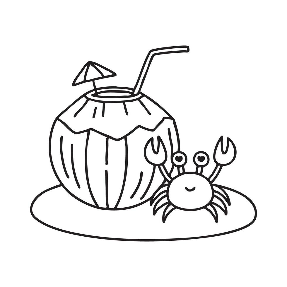 A crab beside coconut on a sandy beach vector