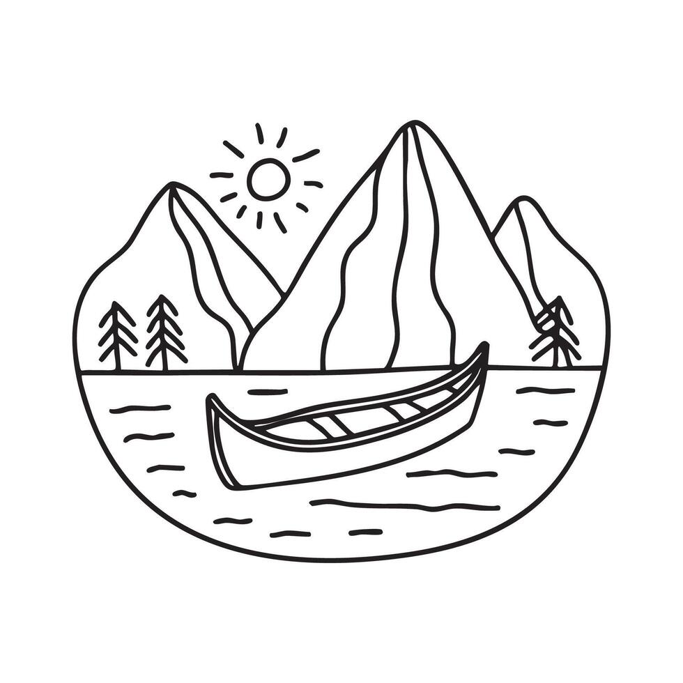 A canoe on a lake with mountains vector