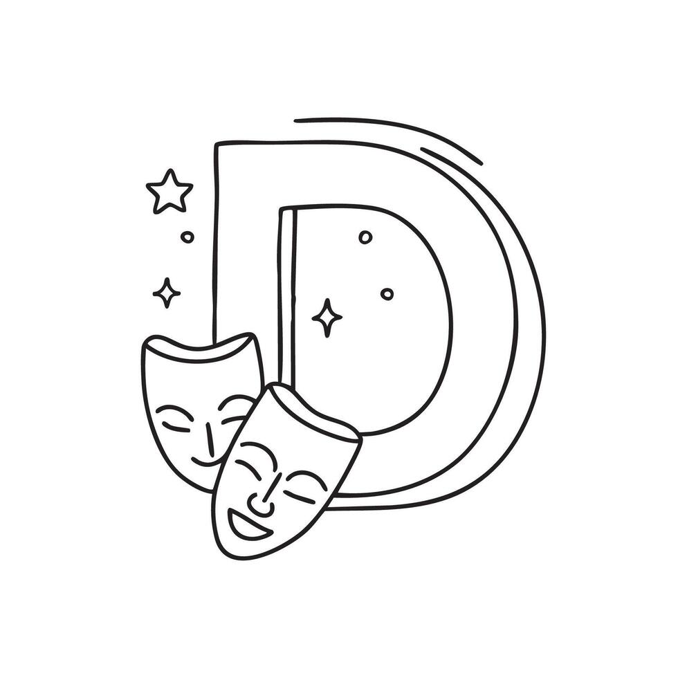 Illustration of a drama masks beside letter D vector