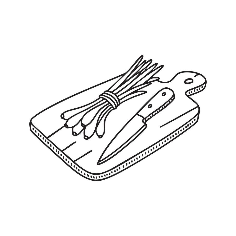 Chives on a cutting board with a knife vector
