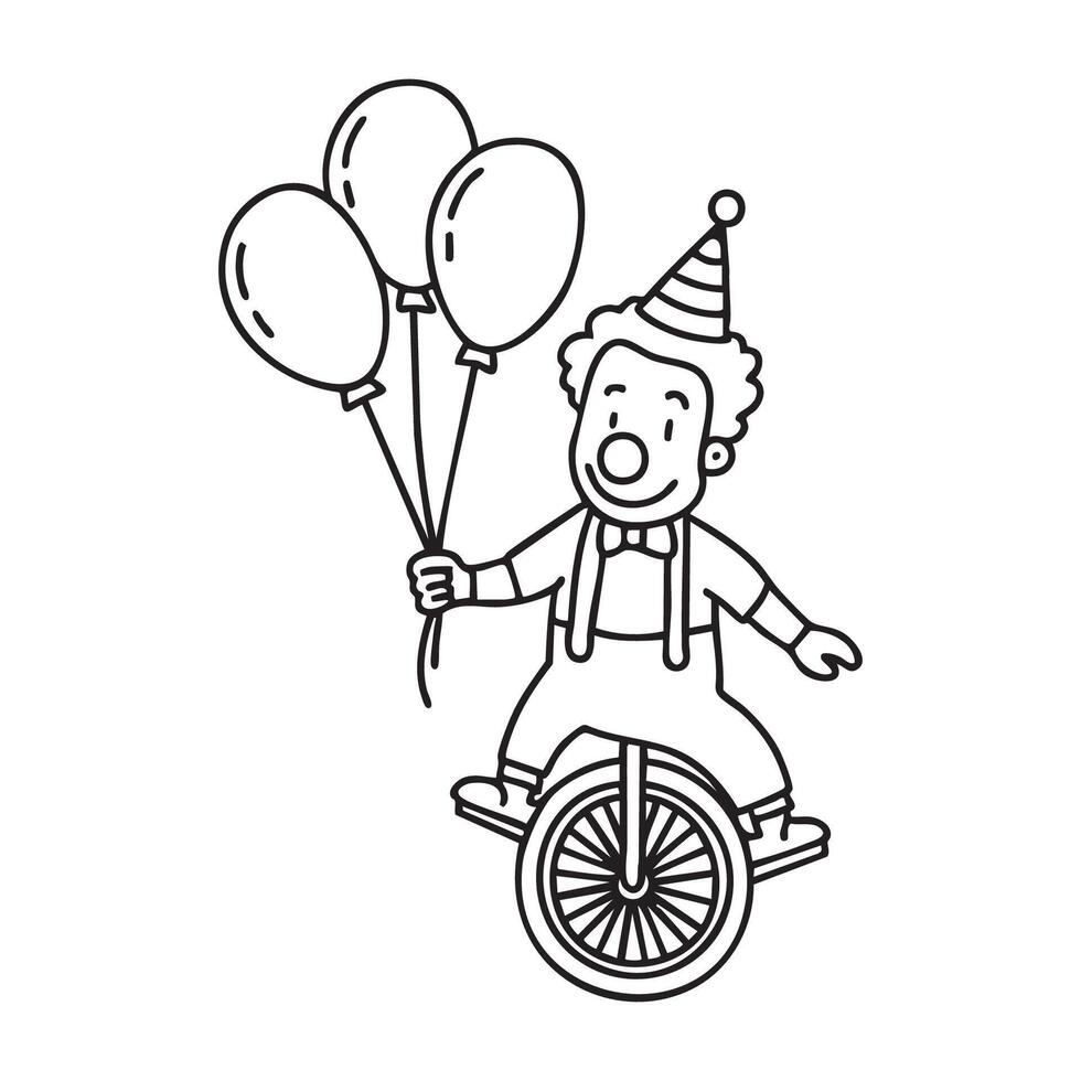 A friendly clown riding a unicycle holding balloons vector