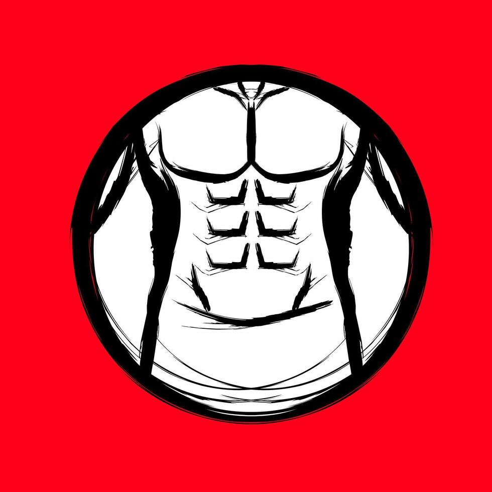 Icon symbol logo of six pack abs healthy workout gym body with red background vector