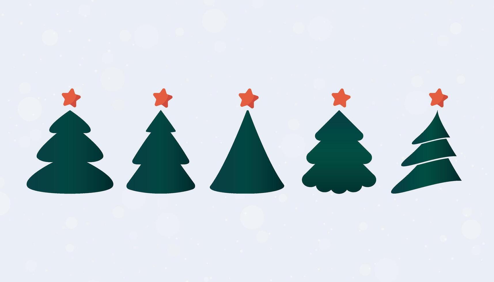 Christmas tree illustrations flat style set - various tree shapes in a hand-drawn style. vector