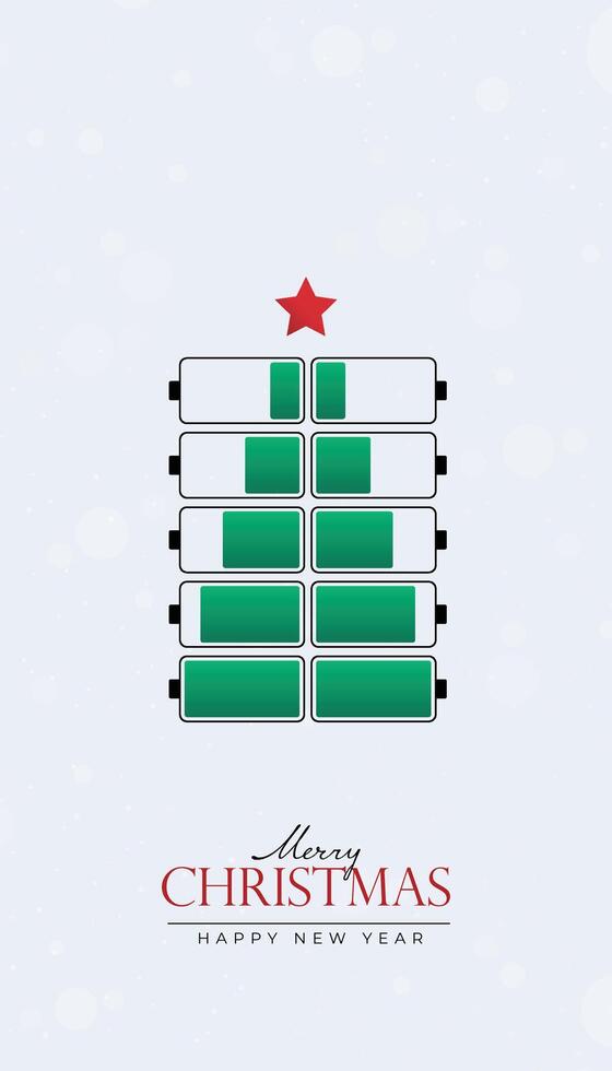 Creative Christmas and New Year's Eve background with Battery style Christmas tree on white background. vector