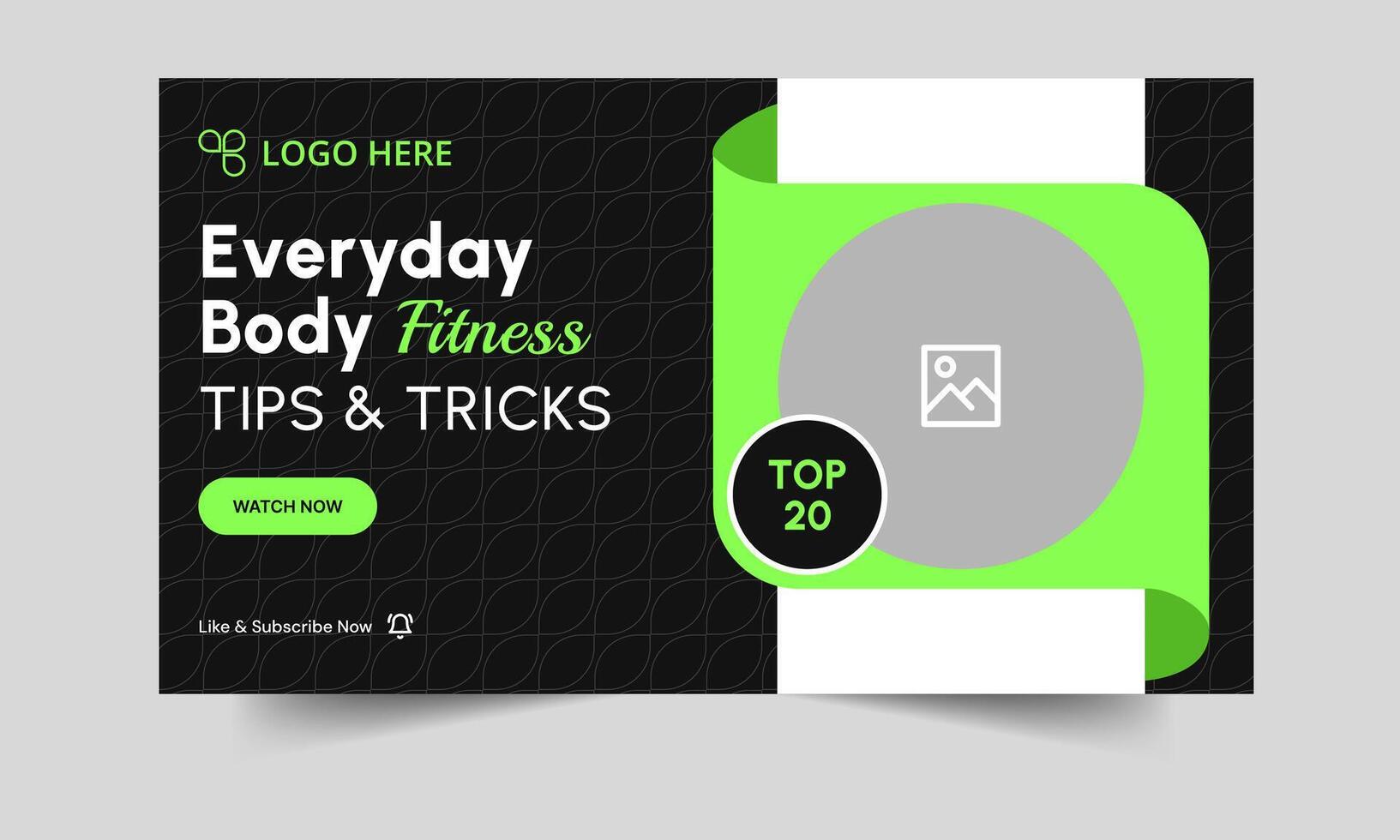 Trendy daily body fitness thumbnail banner design, body fitness tips and tricks cover banner design, fully editable eps 10 file format vector