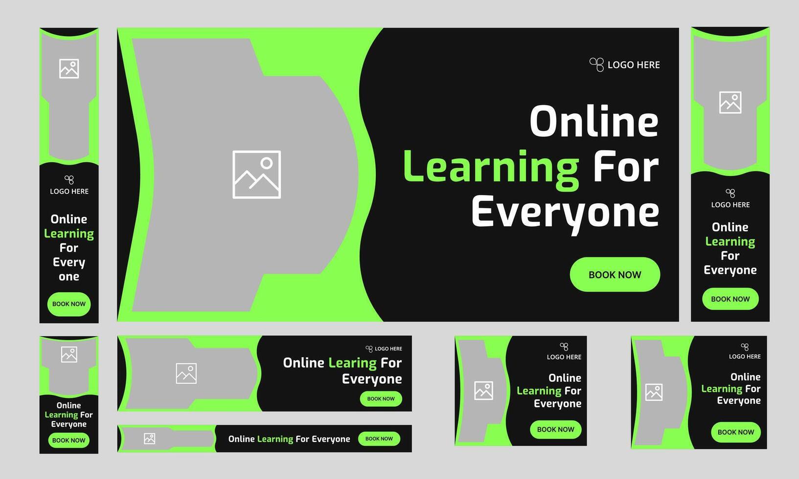 Editable online learning web bundle banner design for social media post, online learning web set banner design, digital learning banner template design, customizable eps 10 file format vector