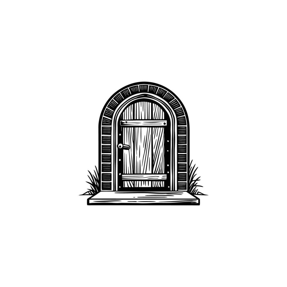 Wooden door icon in black and white vector