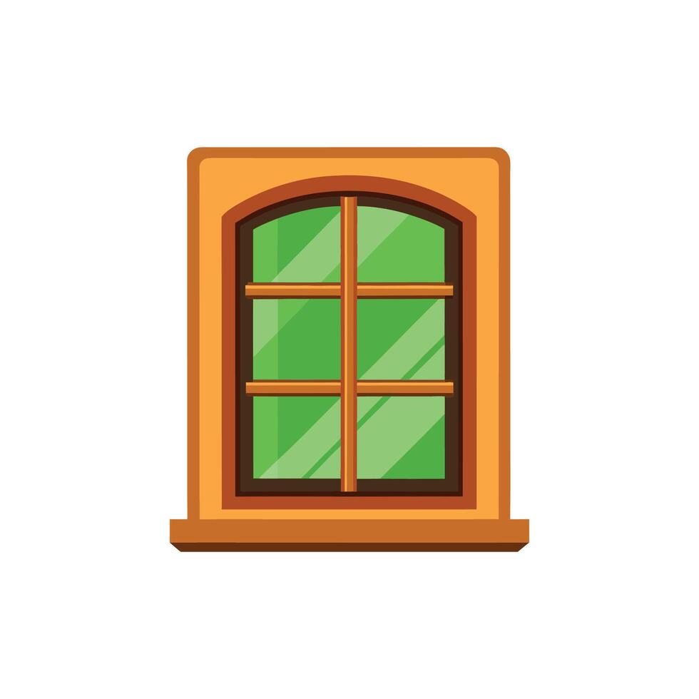 An illustration of a window with a green window frame vector