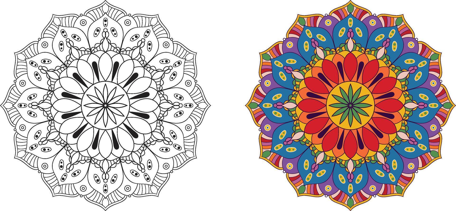 Colorful and Black-and-White Mandala Design Art vector