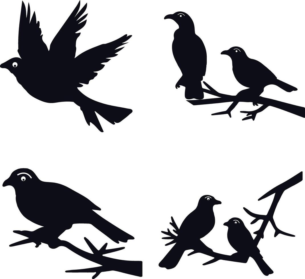 Set of black bird silhouettes, Birds icon set vector