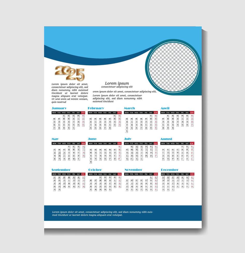 2025 new year calendar template organize daily event vector