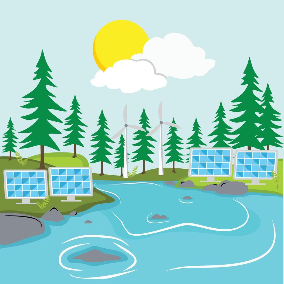 green energy concept illustration design or Concept of Green Renewable Energy design ECO friendly themes design vector