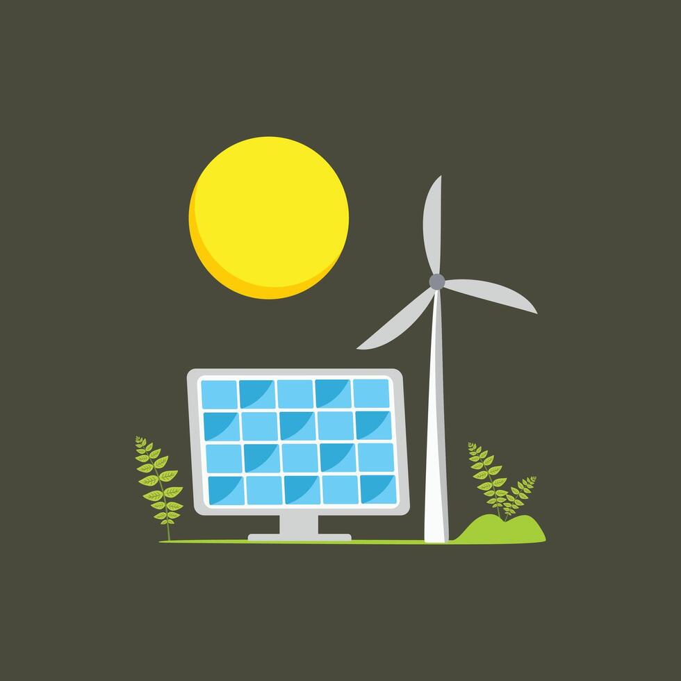 energy from renewable solar panel with sun illustration design or solar panel banner design vector