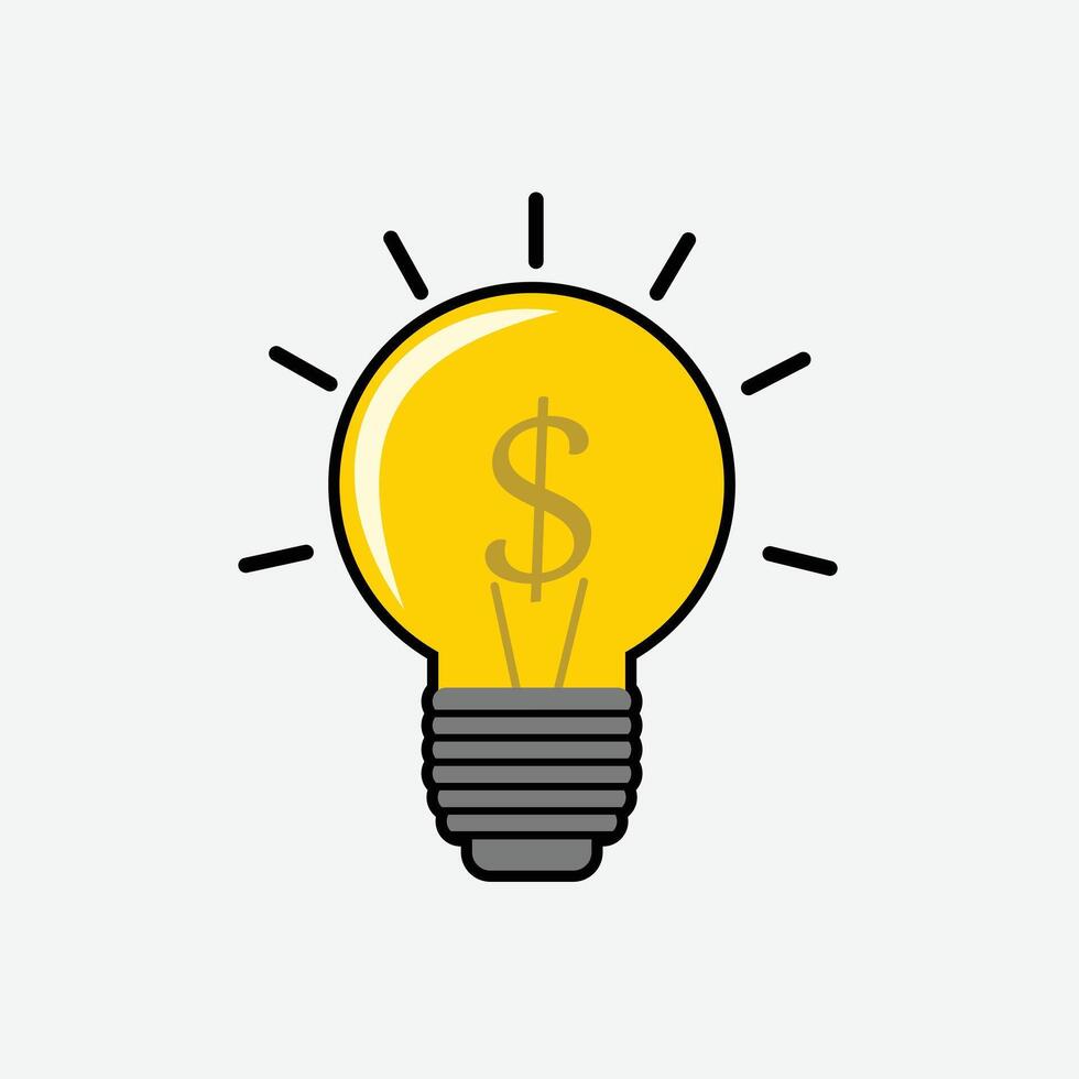 Electric bulb with dollar sign illustrations design or Business idea icon with dollar sign with yellow and black color with gray background vector