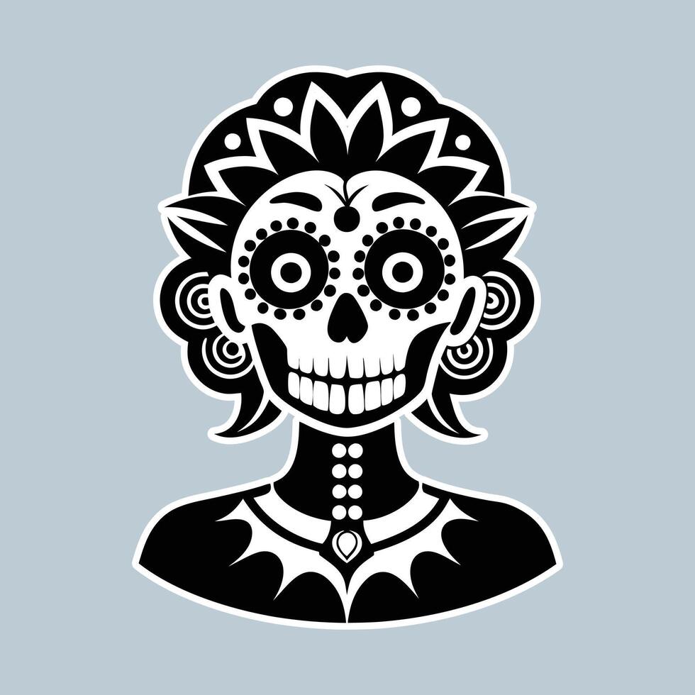 Traditional Dia de los Muertos Woman with Skull Face Art vector