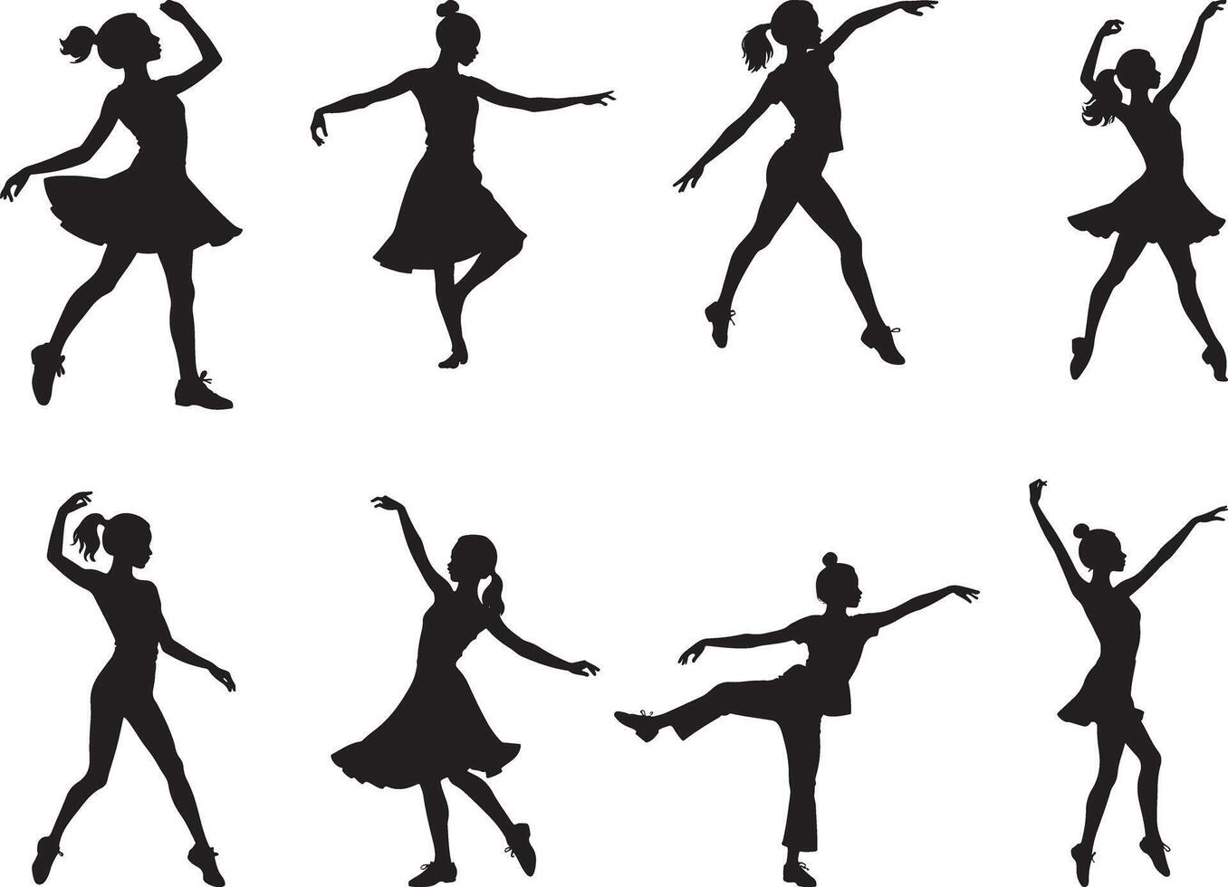 Set of Girl Dancing Pose Silhouette Isolated on White Background vector