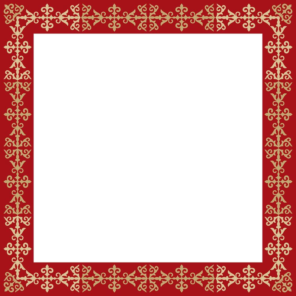 gold with red square Kazakh national ornament. Ethnic pattern of the peoples of the Great Steppe, vector