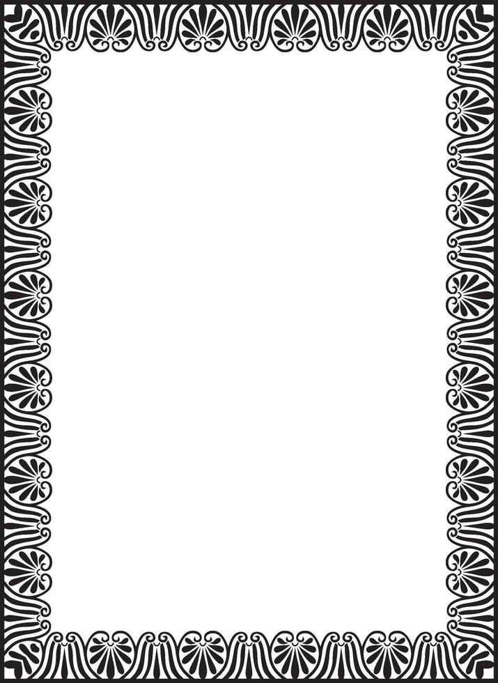 black monochrome classic Greek square ornament. Rectangle of Ancient Greece and Roman Empire. Byzantine painting of walls, floors and ceilings. Decoration of European palaces. vector