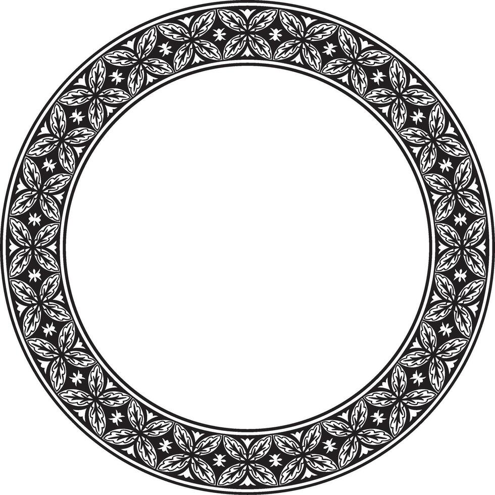 round black monochrome ancient Russian ornament. Slavic border, frame. Circle, ring. Painting of the royal chambers. vector