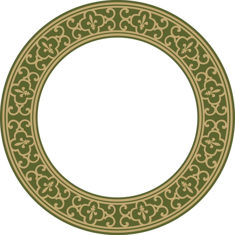 golden with green round classic renaissance ornament. Circle, ring, european border, revival style frame vector