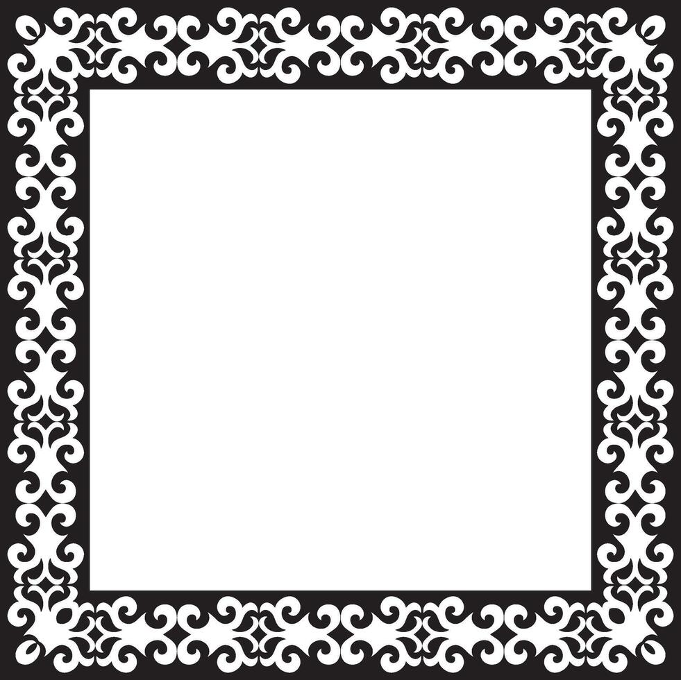 black monochrome square Kazakh national ornament. Ethnic pattern of the peoples of the Great Steppe, vector
