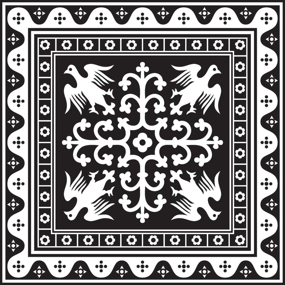 black monochrome square gothic ornament. Medieval European silhouette, rectangle, border. Classic pattern of the Germans, Angles, Saxons, Franks. vector