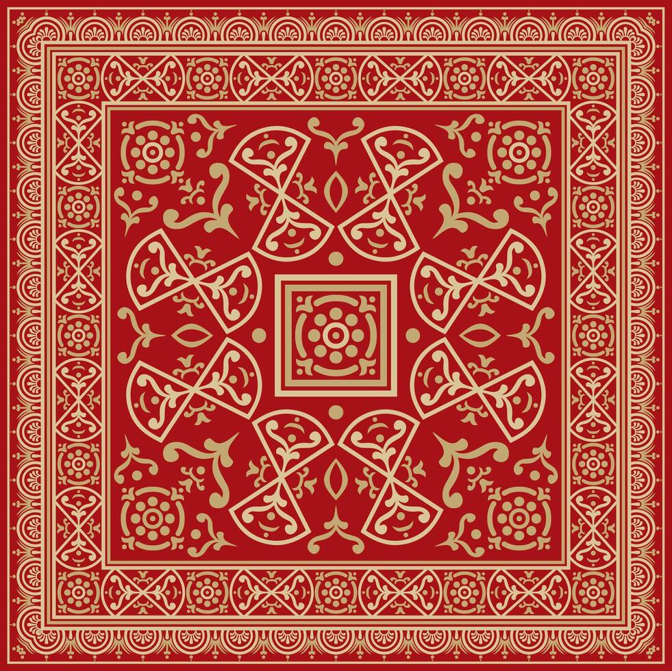 square gold with red border, frame, Pompeii. Rectangle Neopolitan ornament. Art of Ancient Rome. Template for stained glass vector