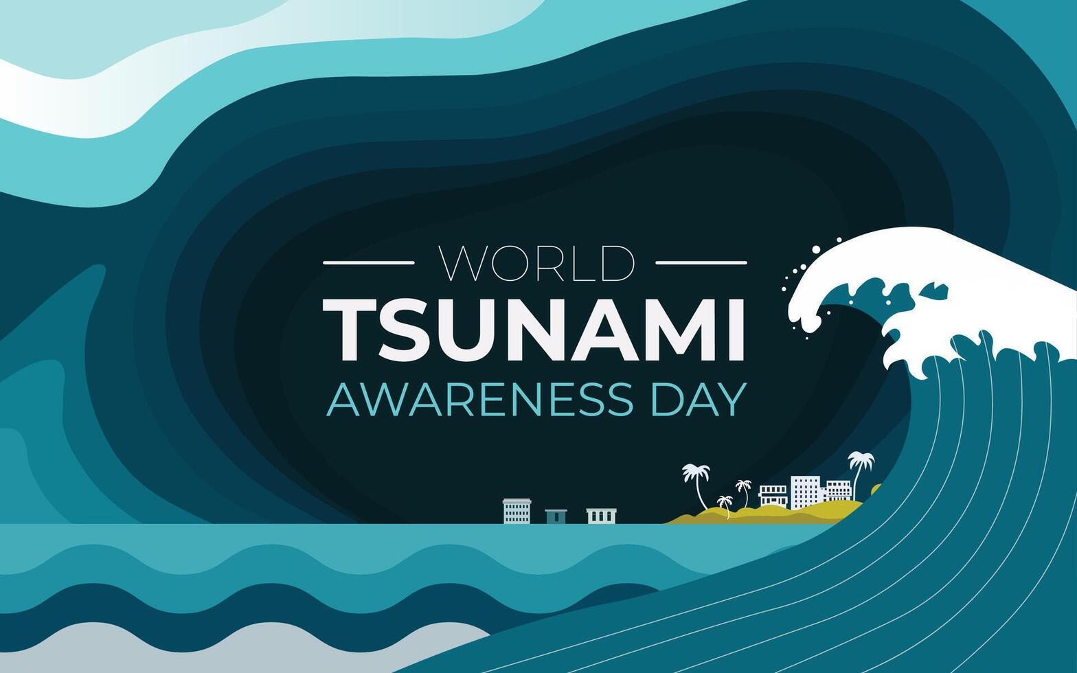 World tsunami awareness day water wave attacking home vector