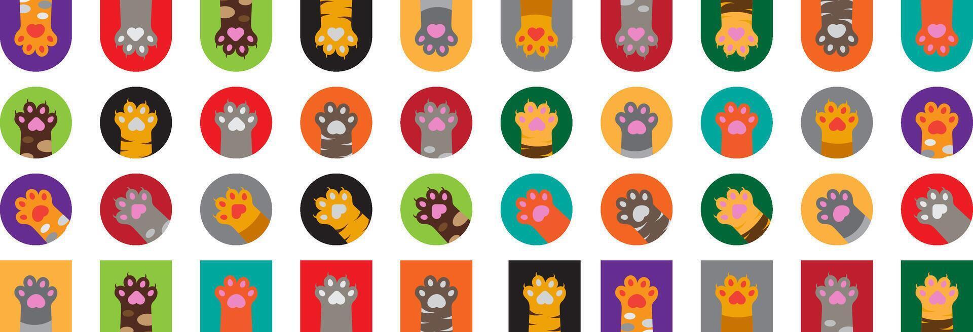 cat paws colorful icons, profile picture, stickers template with editable stroke and fill vector