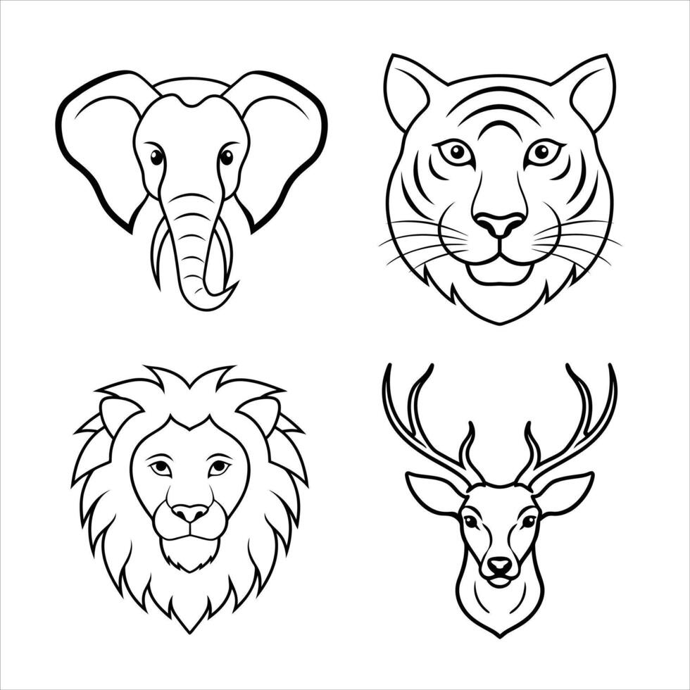 Wild animals head icons set vector