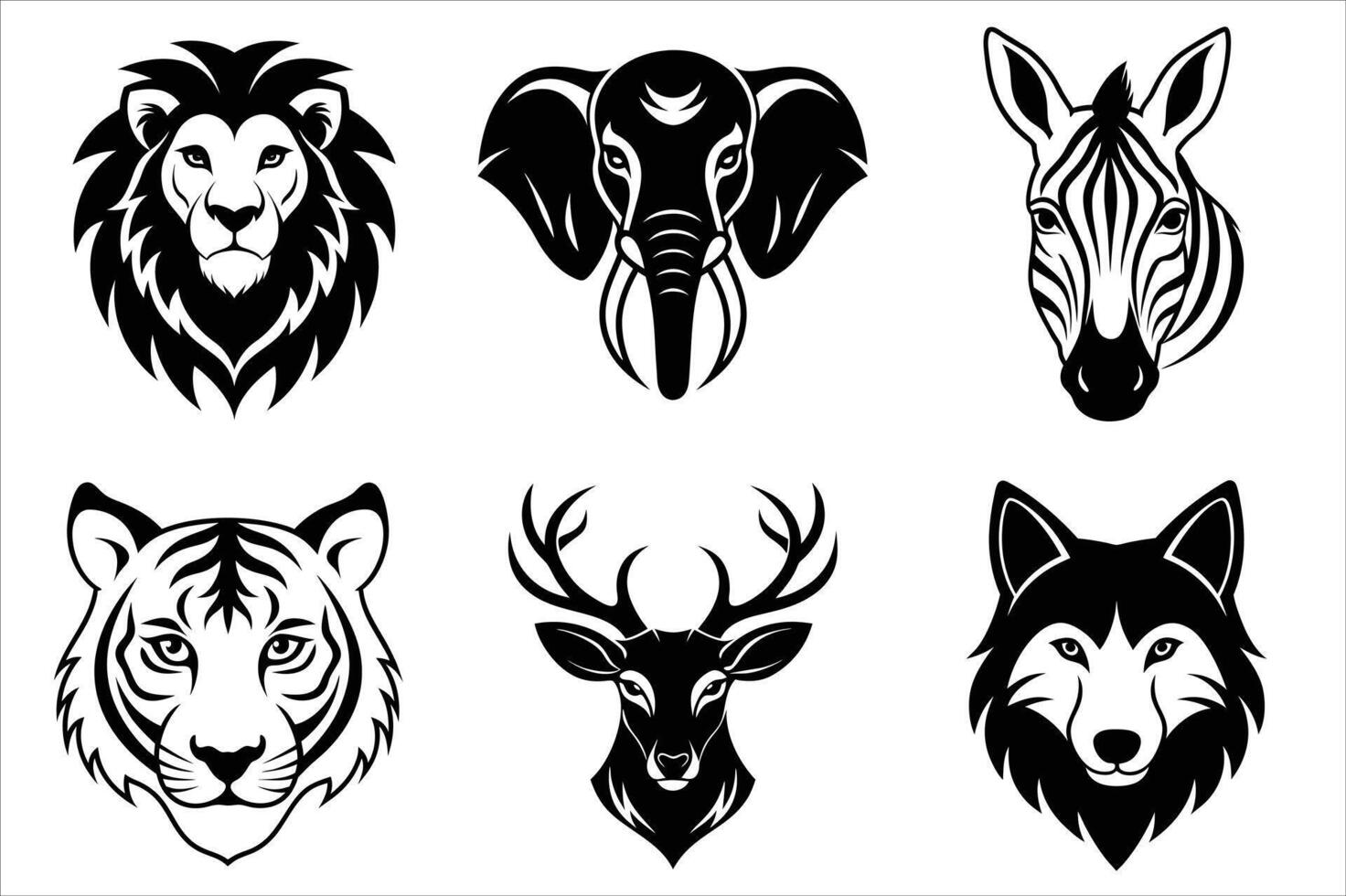 Wild animals head set vector