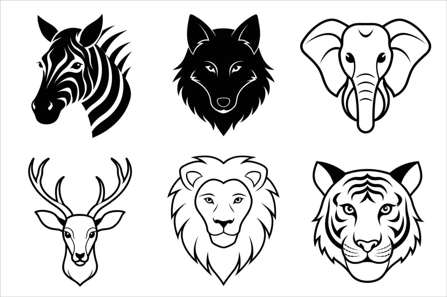 Wild animals head icons set vector