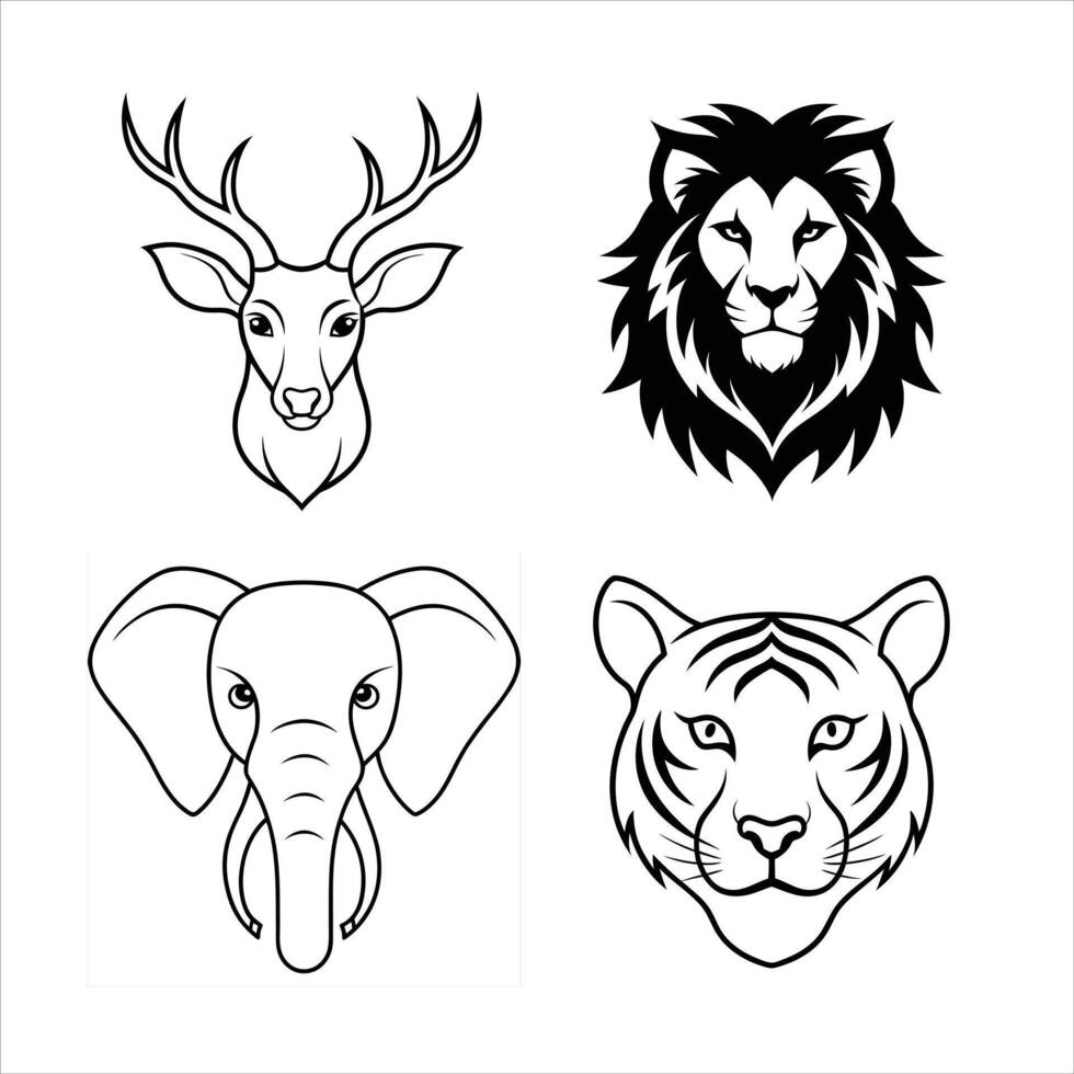 Four different animal heads vector
