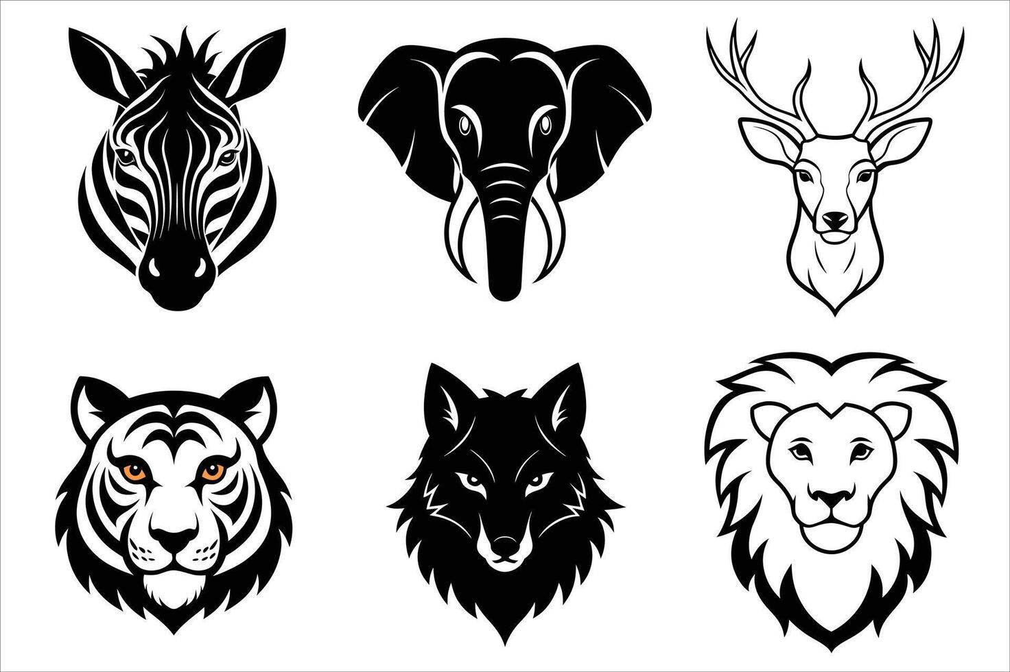 Wild animals head set vector