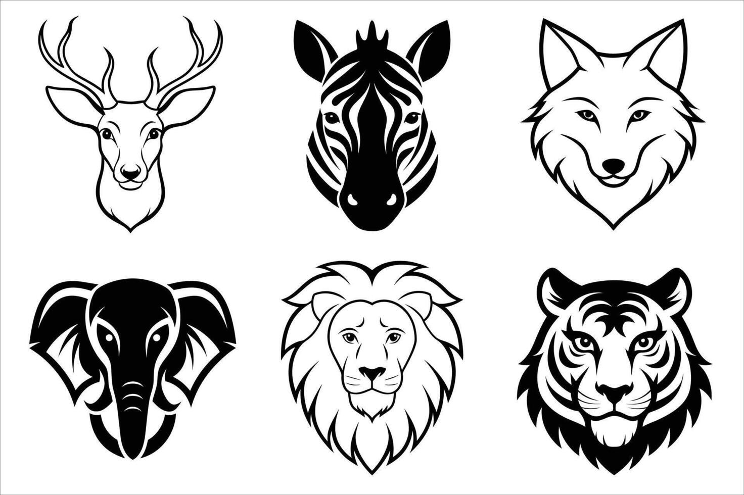 Wildlife head icons set vector