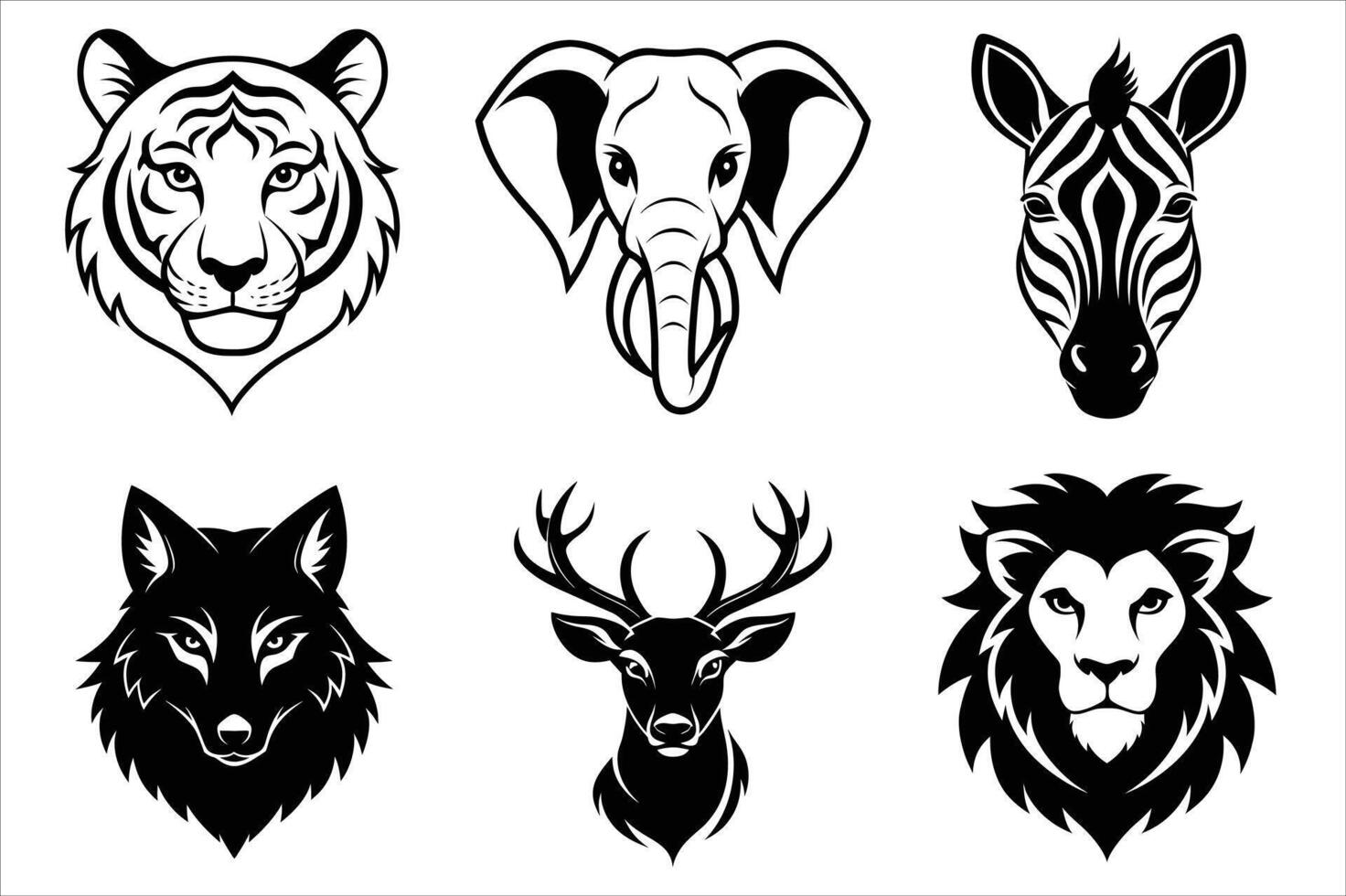 Wild animals head set vector
