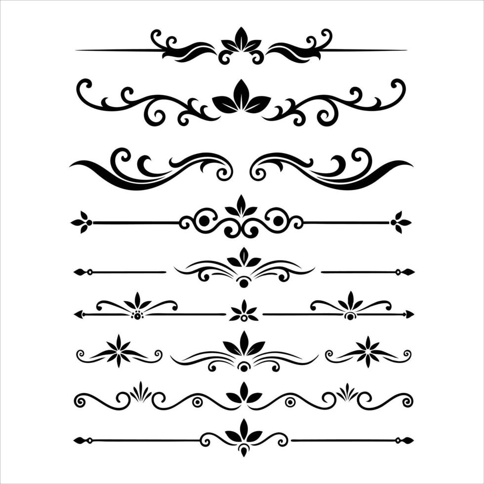 Set of decorative scroll and border elements vector
