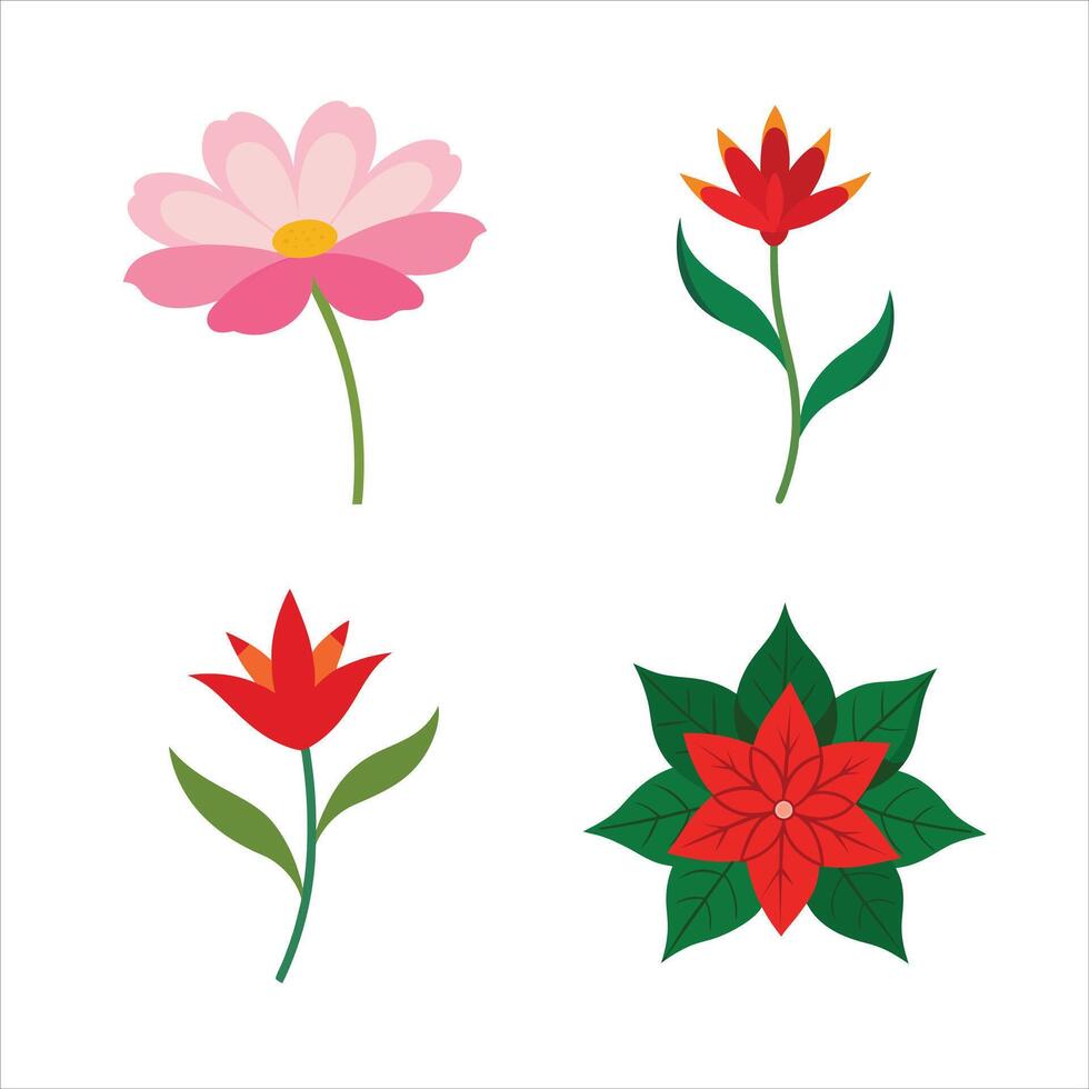 Four different flowers are shown in different colors vector