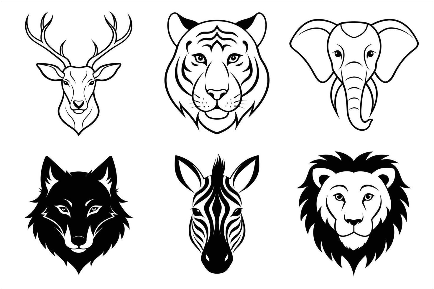 Wild animals head icons set vector