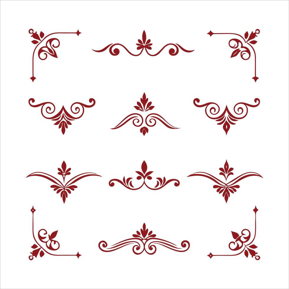 Decorative red floral design elements vector
