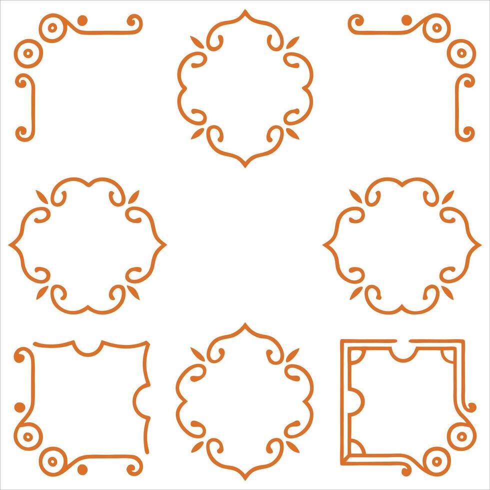 A set of decorative frames in orange vector