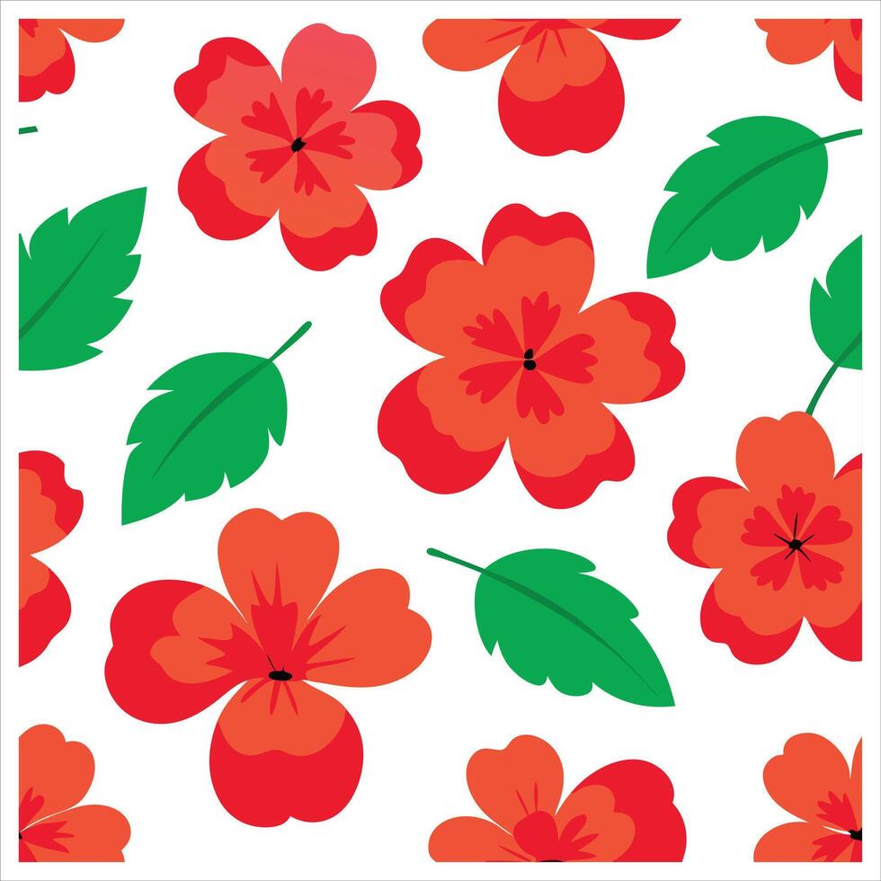 Red flowers and leaves on a white background vector