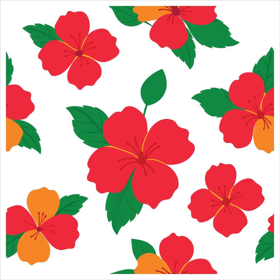 A red and orange hibiscus flower pattern vector