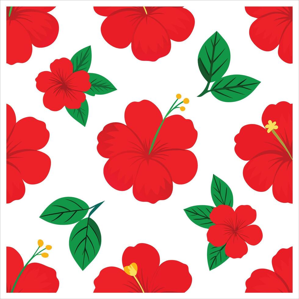 A red hibiscus flower pattern on a white background vector