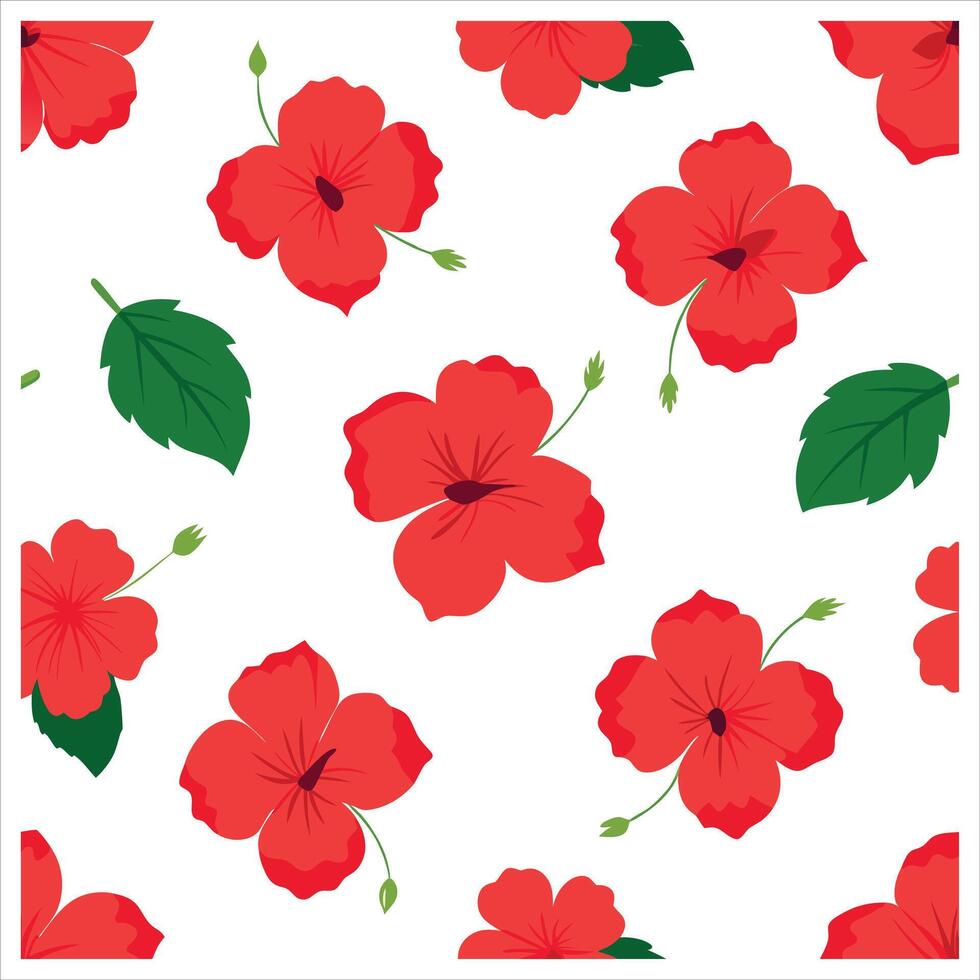 Red hibiscus flowers and leaves on a white background vector