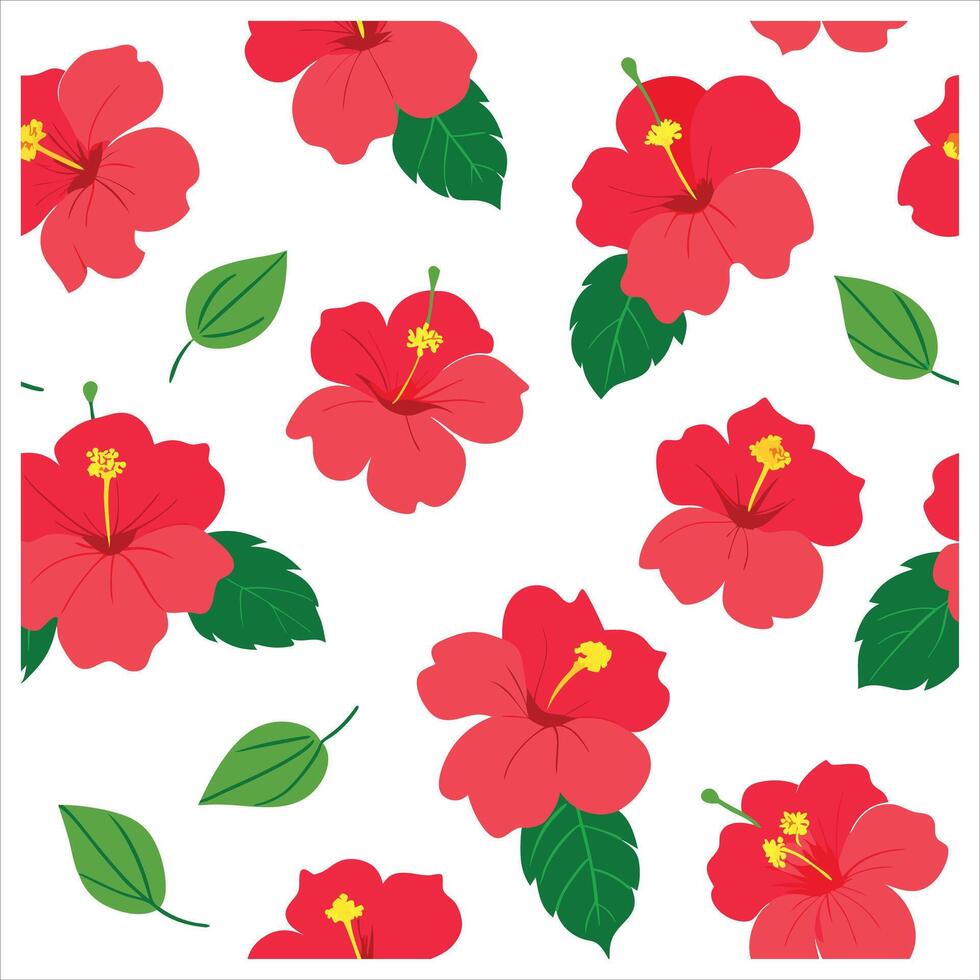 A red hibiscus flower pattern on a white background vector