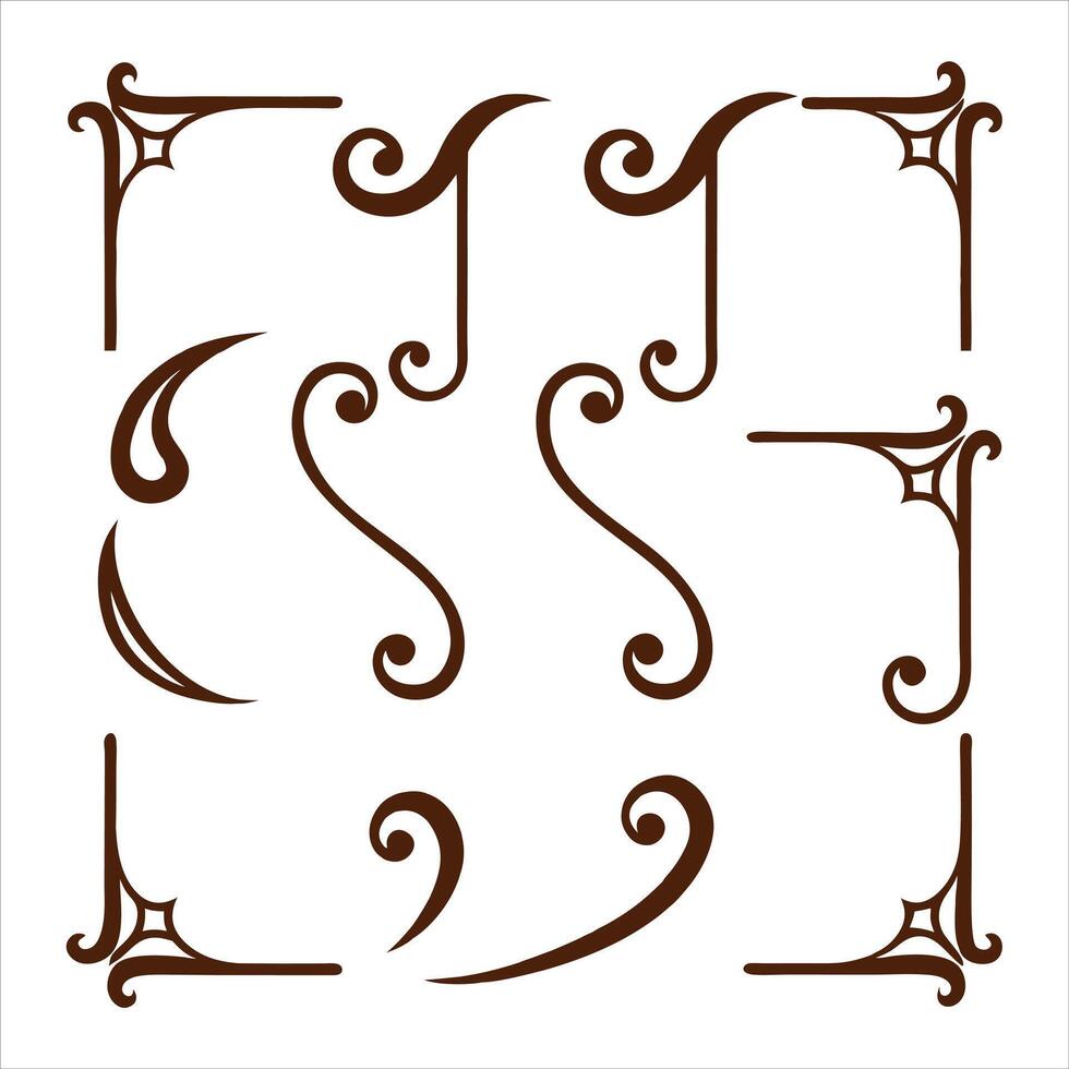 A set of decorative letters and numbers in brown vector