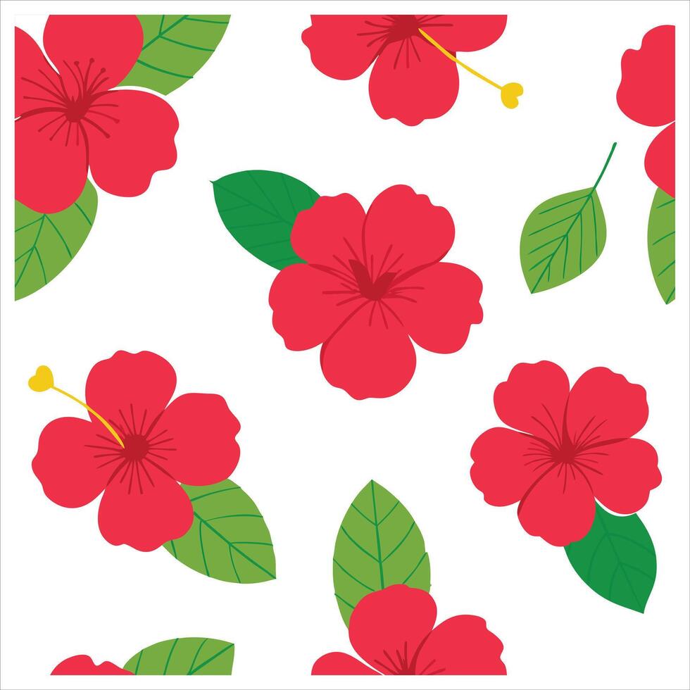A red hibiscus flower pattern on a white background vector
